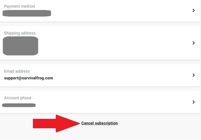 Survival Frog - Cancel Subscriptions